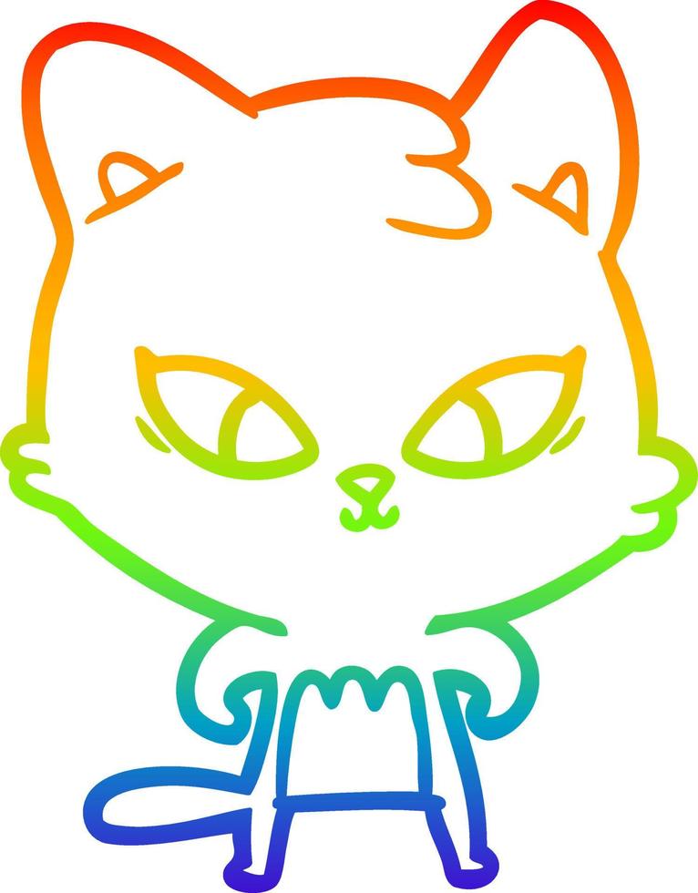 rainbow gradient line drawing cute cartoon cat vector