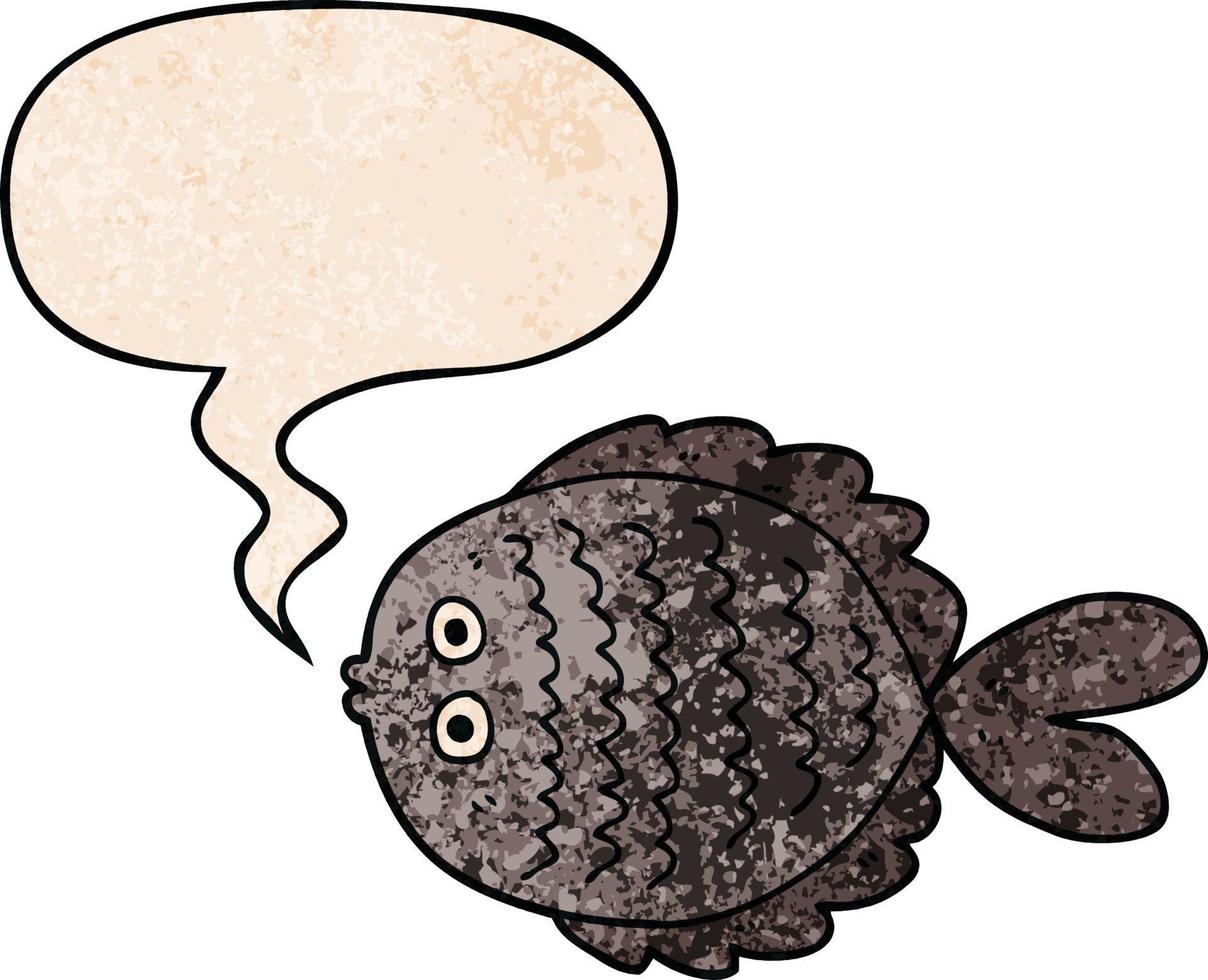 cartoon flat fish and speech bubble in retro texture style vector