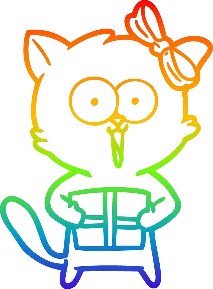 rainbow gradient line drawing cartoon cat vector