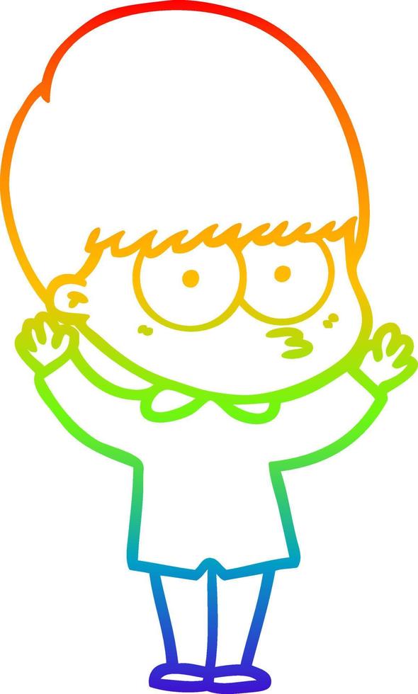 rainbow gradient line drawing nervous cartoon boy vector