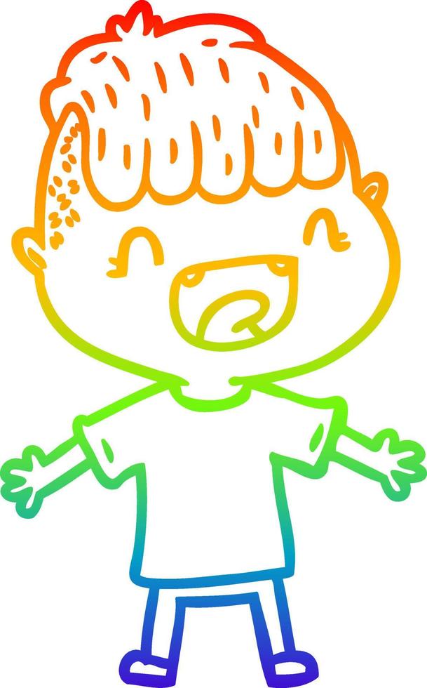 rainbow gradient line drawing cartoon happy boy laughing vector