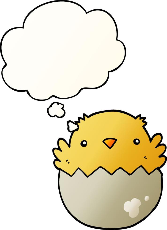 cartoon chick hatching from egg and thought bubble in smooth gradient style vector