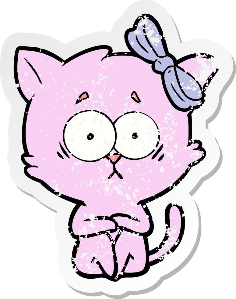 distressed sticker of a cartoon cat vector