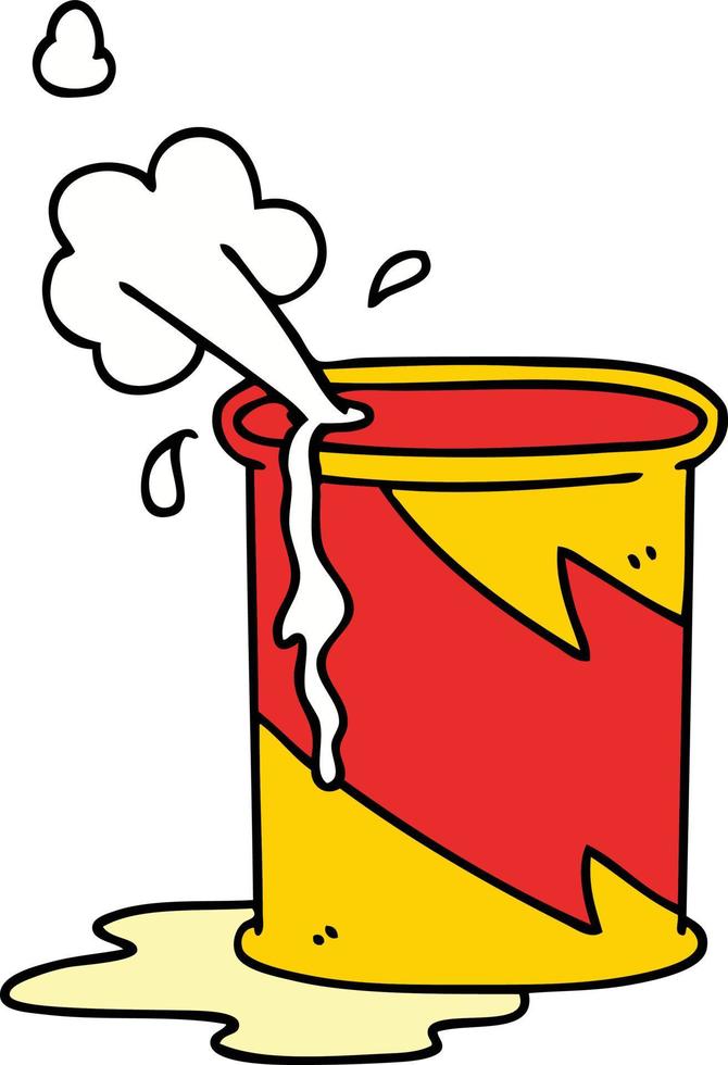 quirky hand drawn cartoon exploding oil can vector