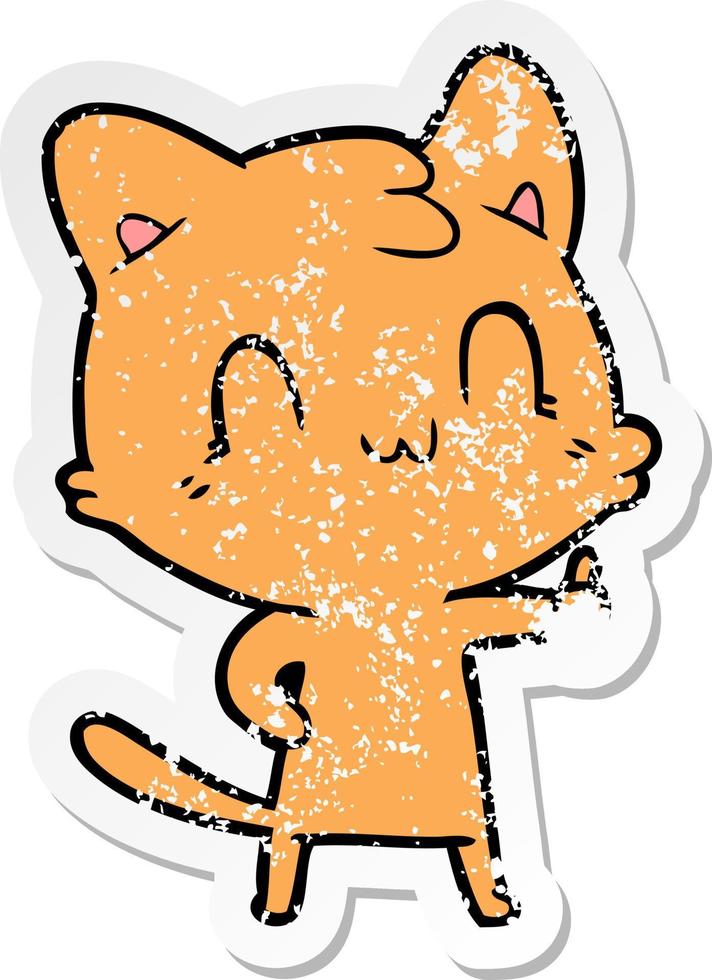 pegatina angustiada de un gato feliz de dibujos animados vector