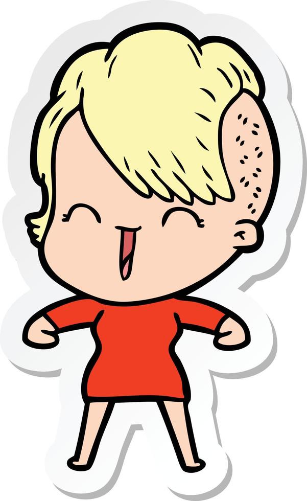 sticker of a cartoon happy hipster girl vector