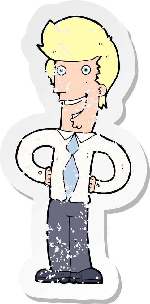 retro distressed sticker of a cartoon happy man vector