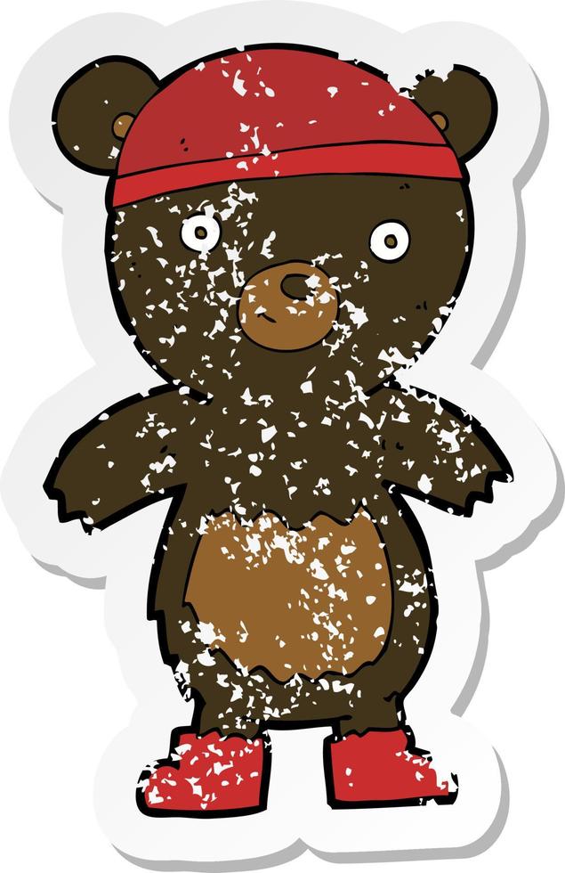 retro distressed sticker of a cartoon cute black bear vector