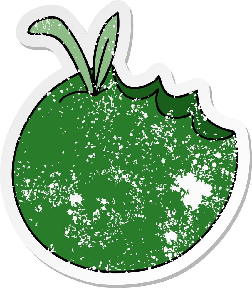 distressed sticker of a quirky hand drawn cartoon apple vector