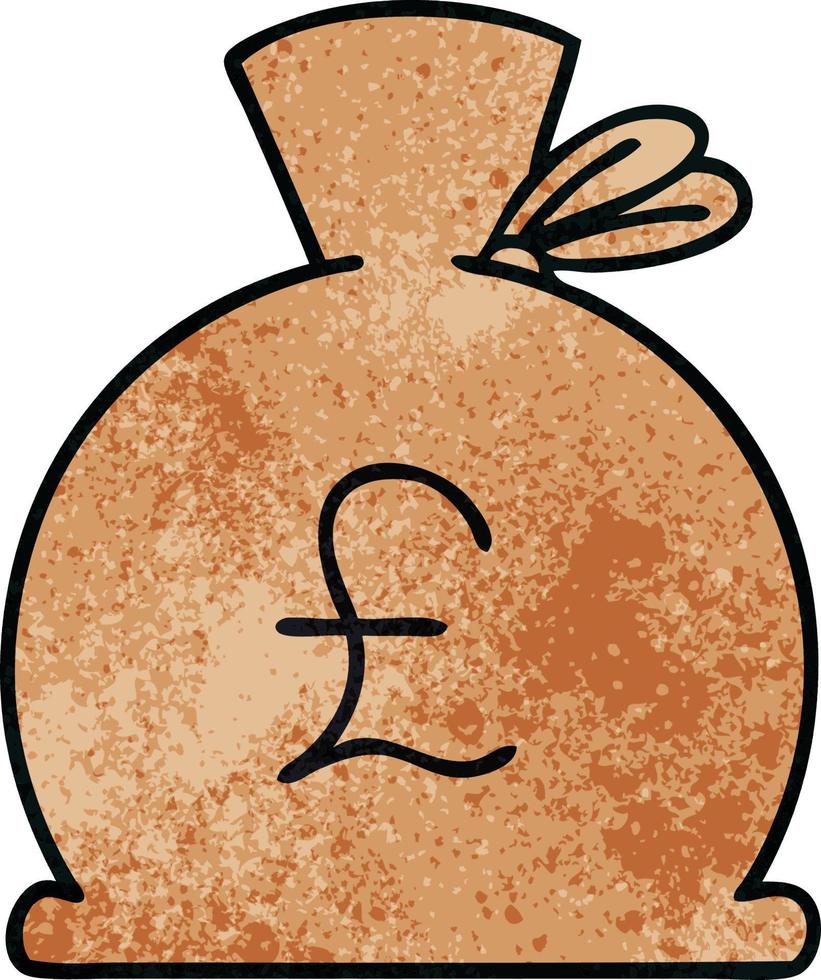 bolsa de dinero de dibujos animados de textura grunge retro vector