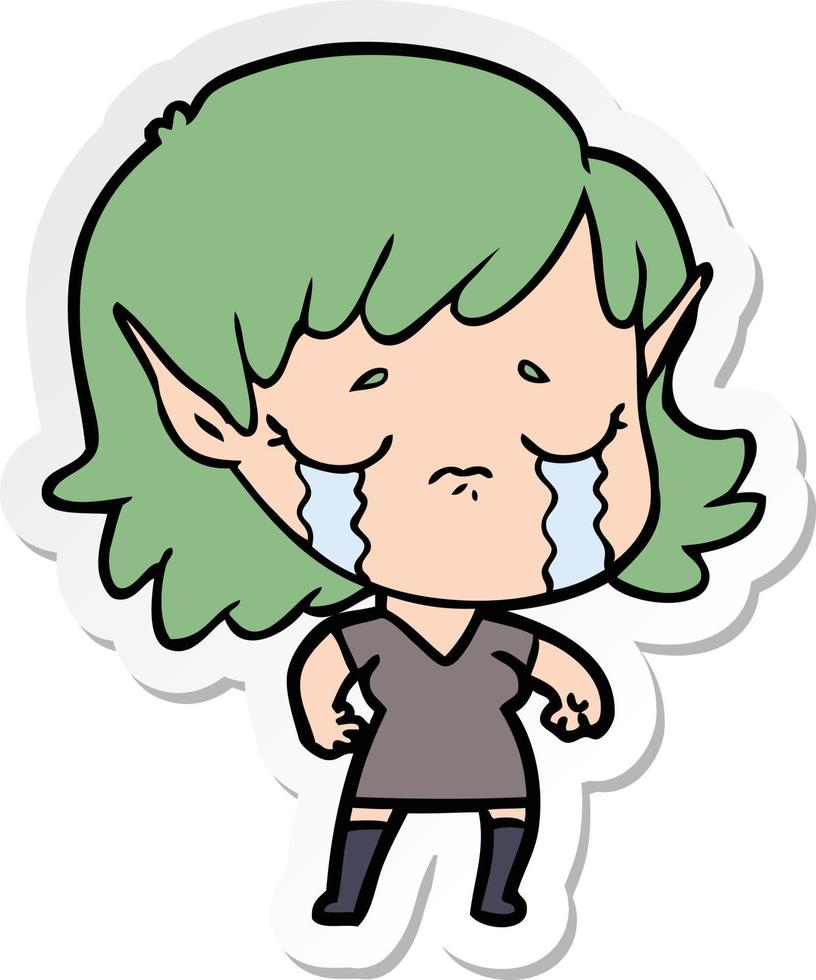 sticker of a cartoon crying elf girl vector