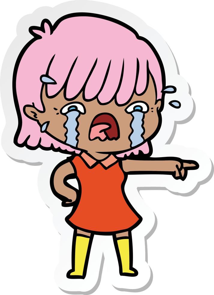 sticker of a cartoon girl crying vector