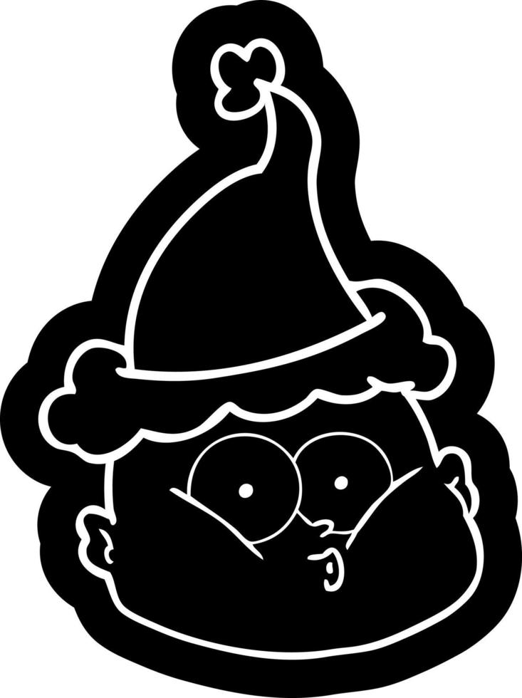cartoon icon of a curious bald man wearing santa hat vector