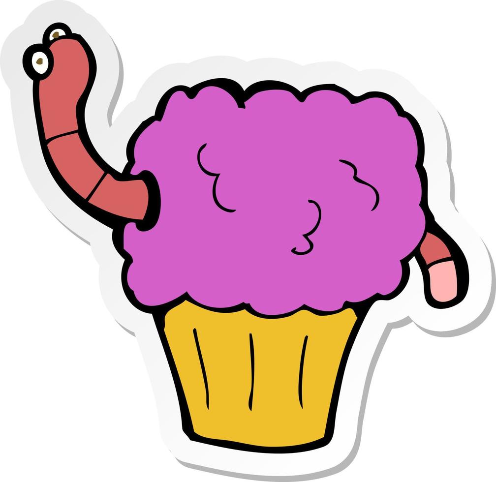 sticker of a cartoon worm in cupcake vector