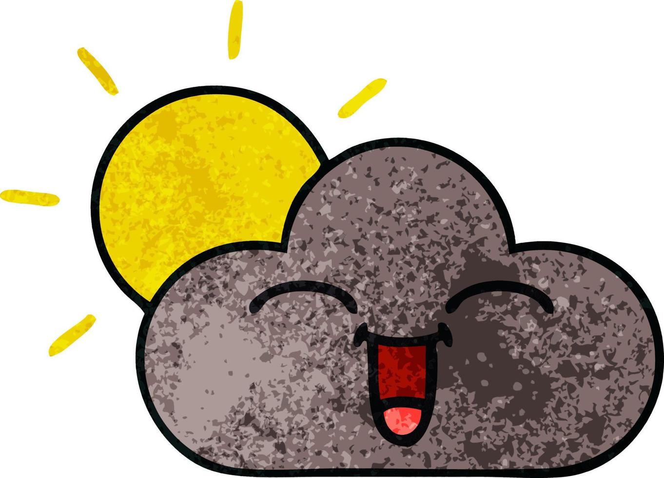 retro grunge texture cartoon storm cloud and sun vector