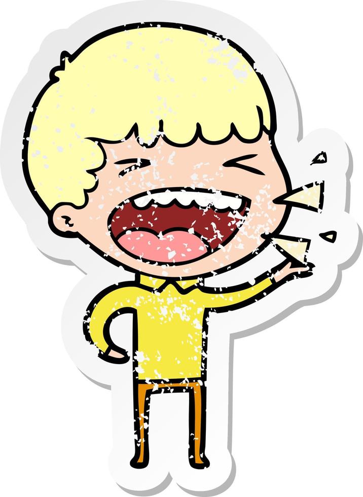 distressed sticker of a cartoon laughing man vector