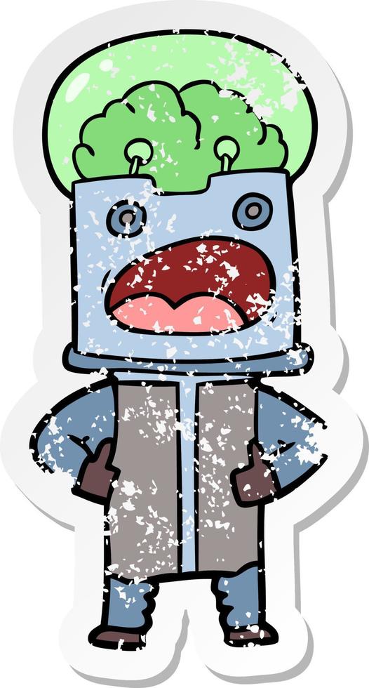 distressed sticker of a cartoon robot vector