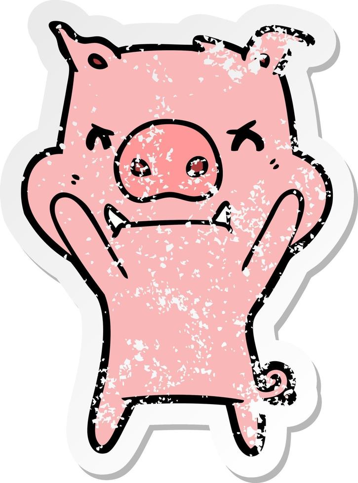 distressed sticker of a angry cartoon pig vector