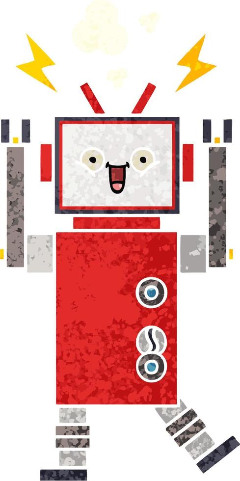 retro illustration style cartoon robot vector