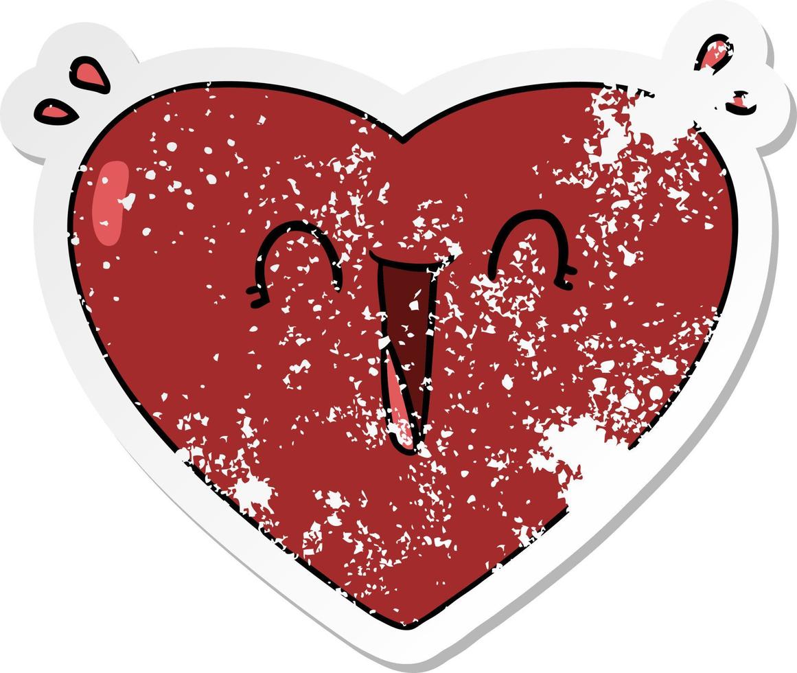 distressed sticker of a cartoon happy heart vector