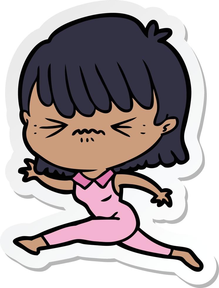 sticker of a cartoon woman jumping vector