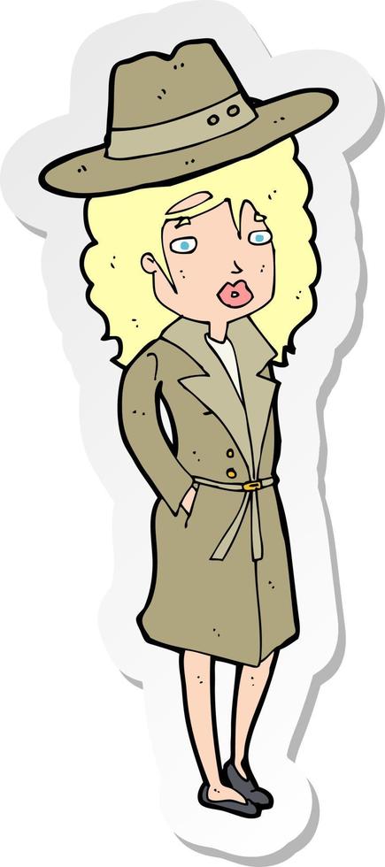 sticker of a cartoon woman wearing sensible hat vector
