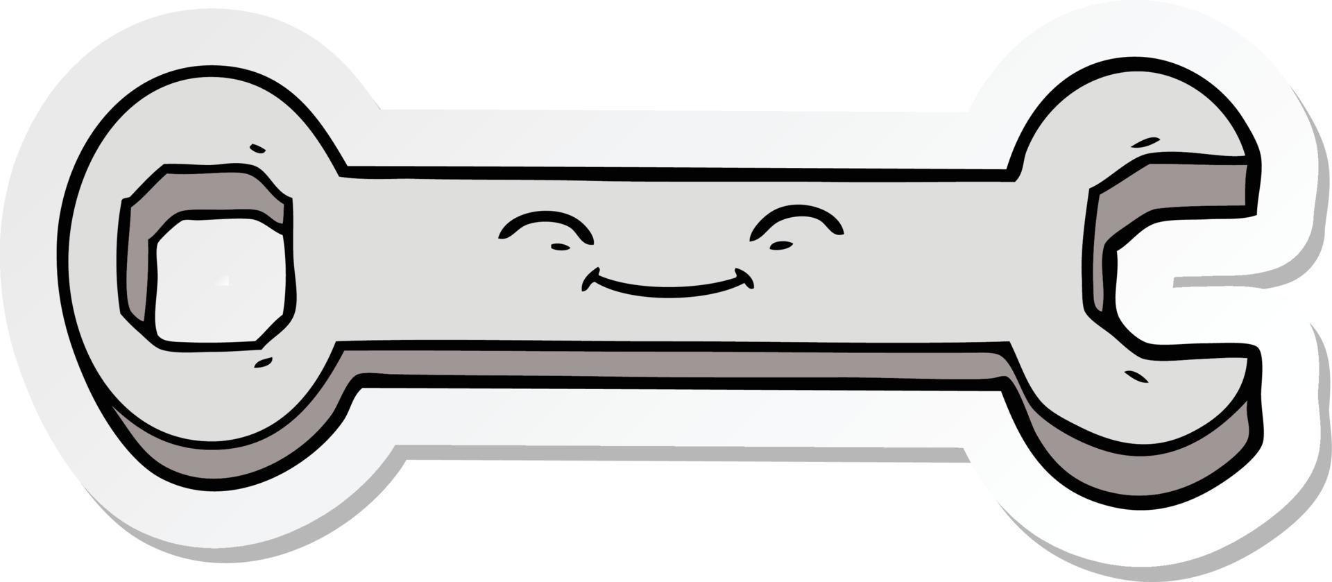 sticker of a cartoon spanner vector