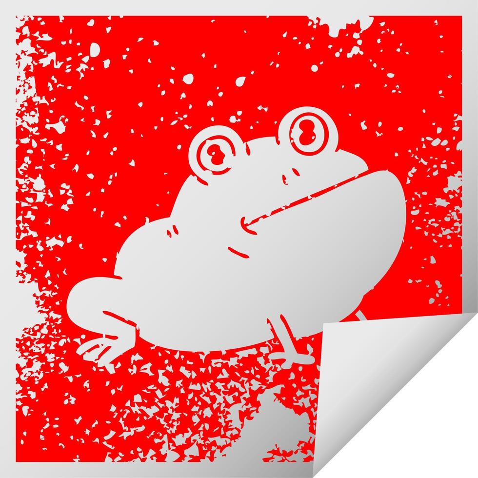 quirky distressed square peeling sticker symbol frog vector