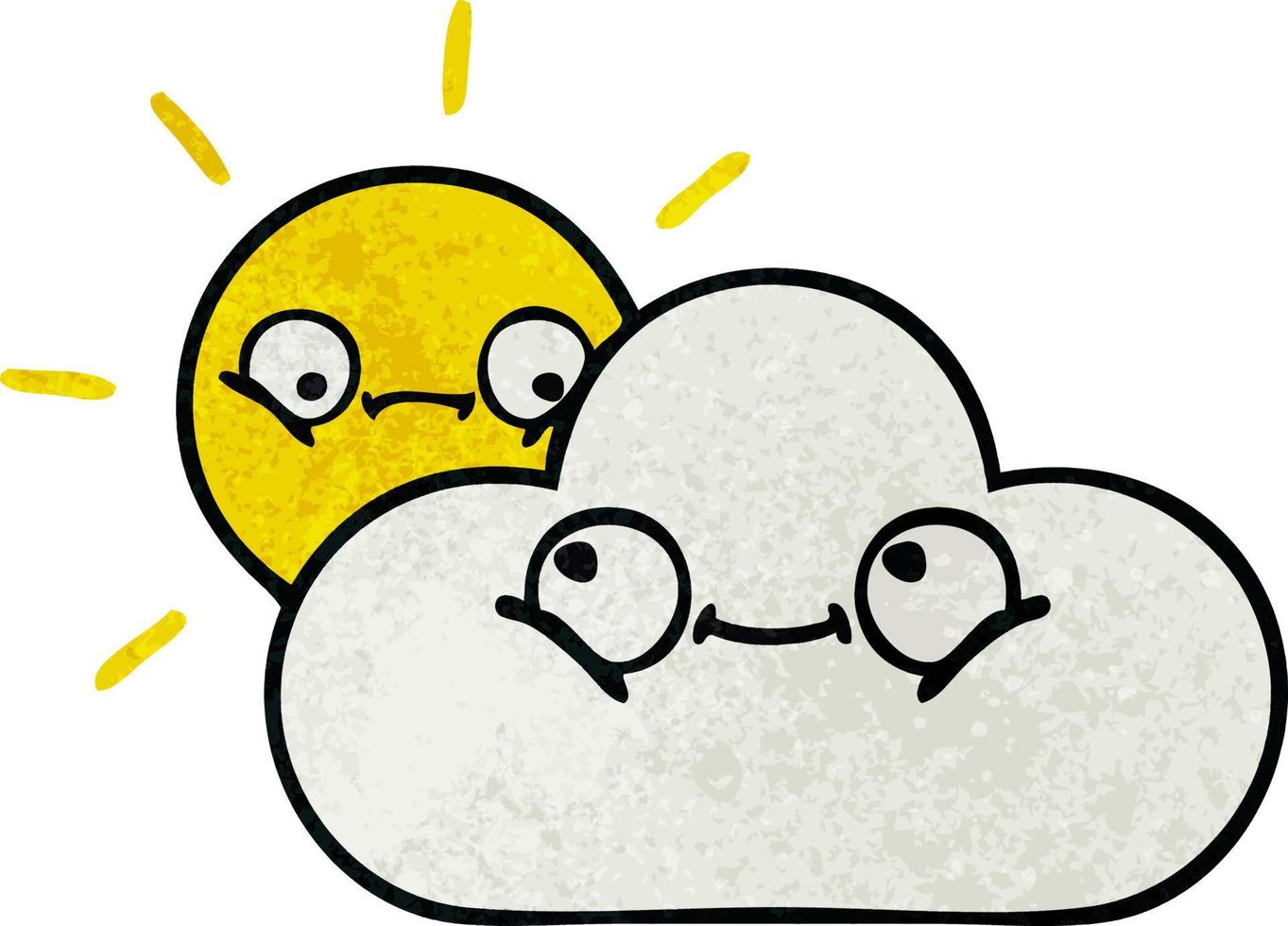 nube y sol de dibujos animados de textura grunge retro vector