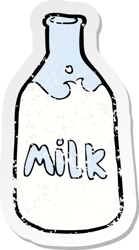 retro distressed sticker of a cartoon bottle of milk vector