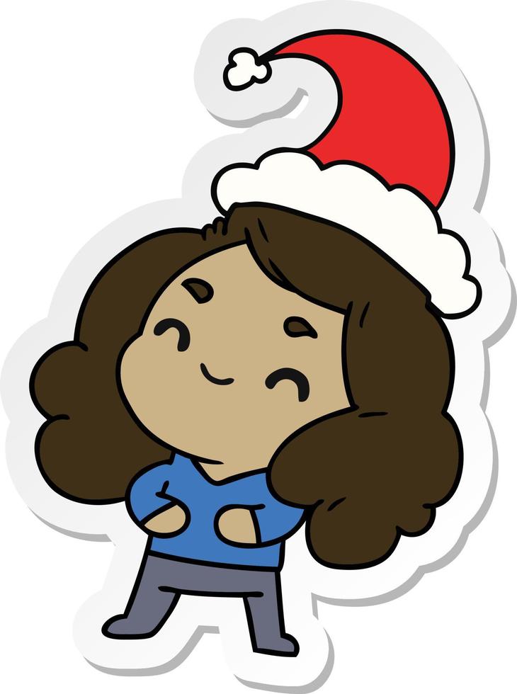 christmas sticker cartoon of kawaii girl vector