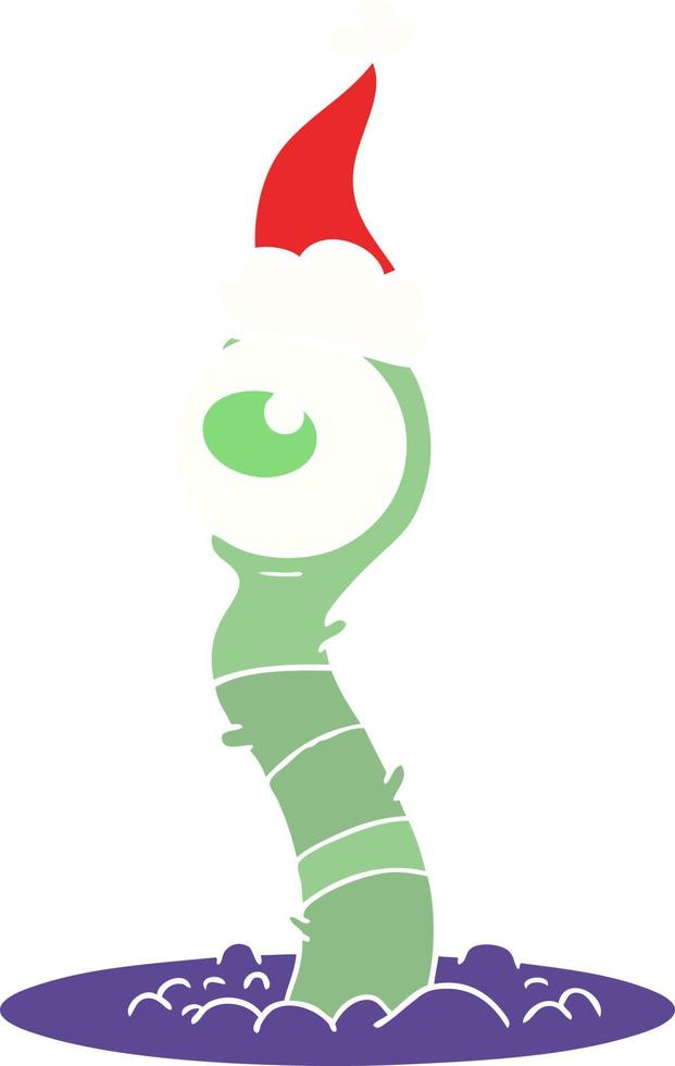 flat color illustration of a alien swamp monster wearing santa hat vector