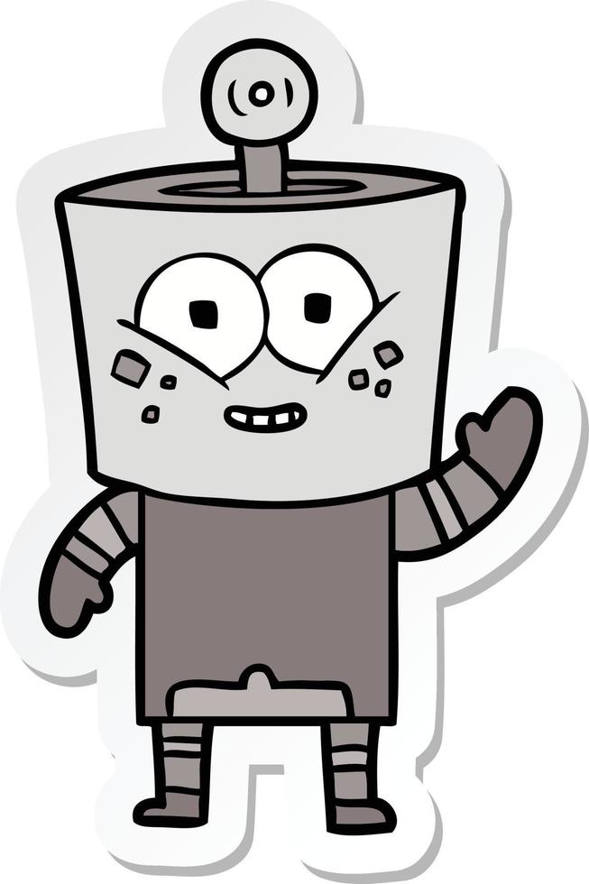 sticker of a happy cartoon robot waving hello vector