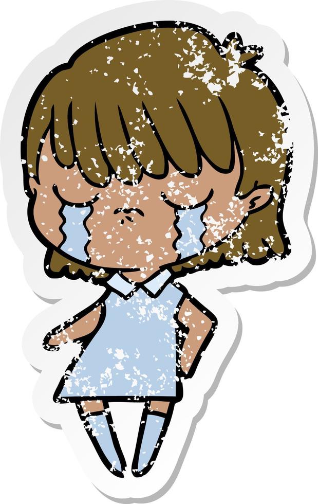 distressed sticker of a cartoon woman crying vector