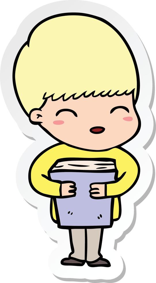 sticker of a happy cartoon boy vector