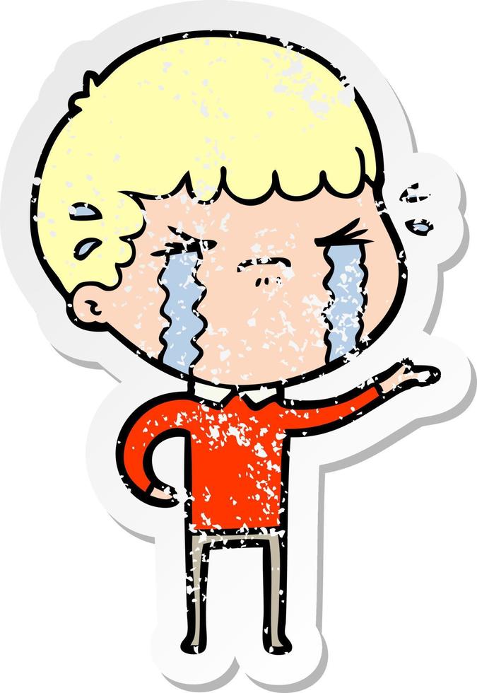 distressed sticker of a cartoon man crying vector