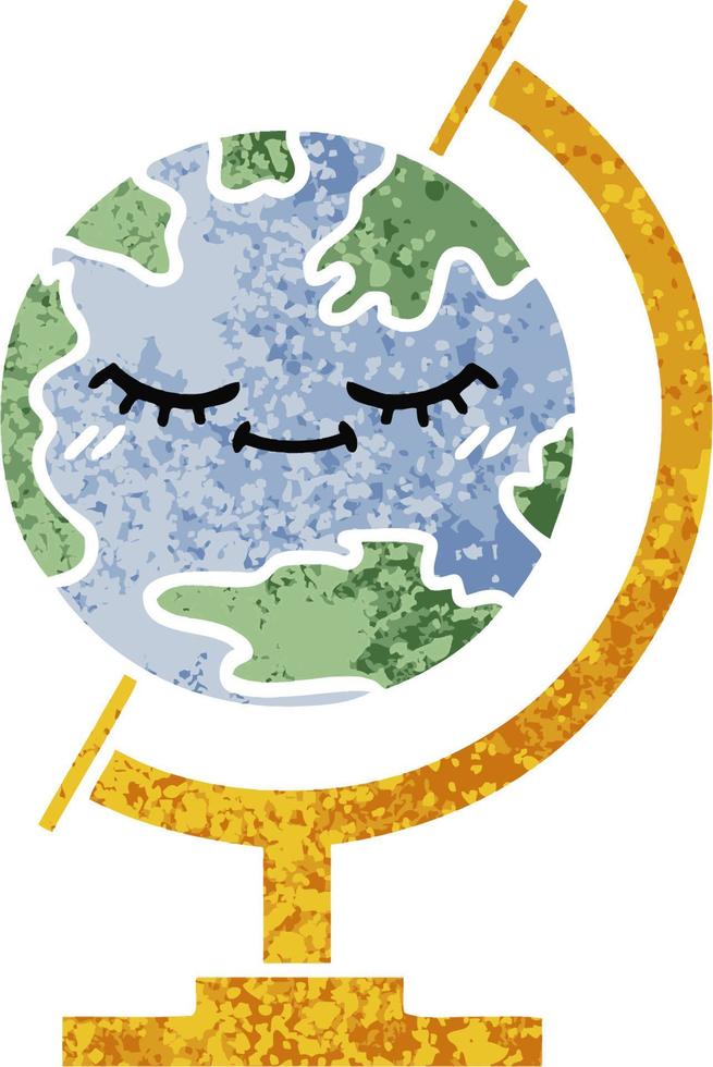 retro illustration style cartoon globe of the world vector