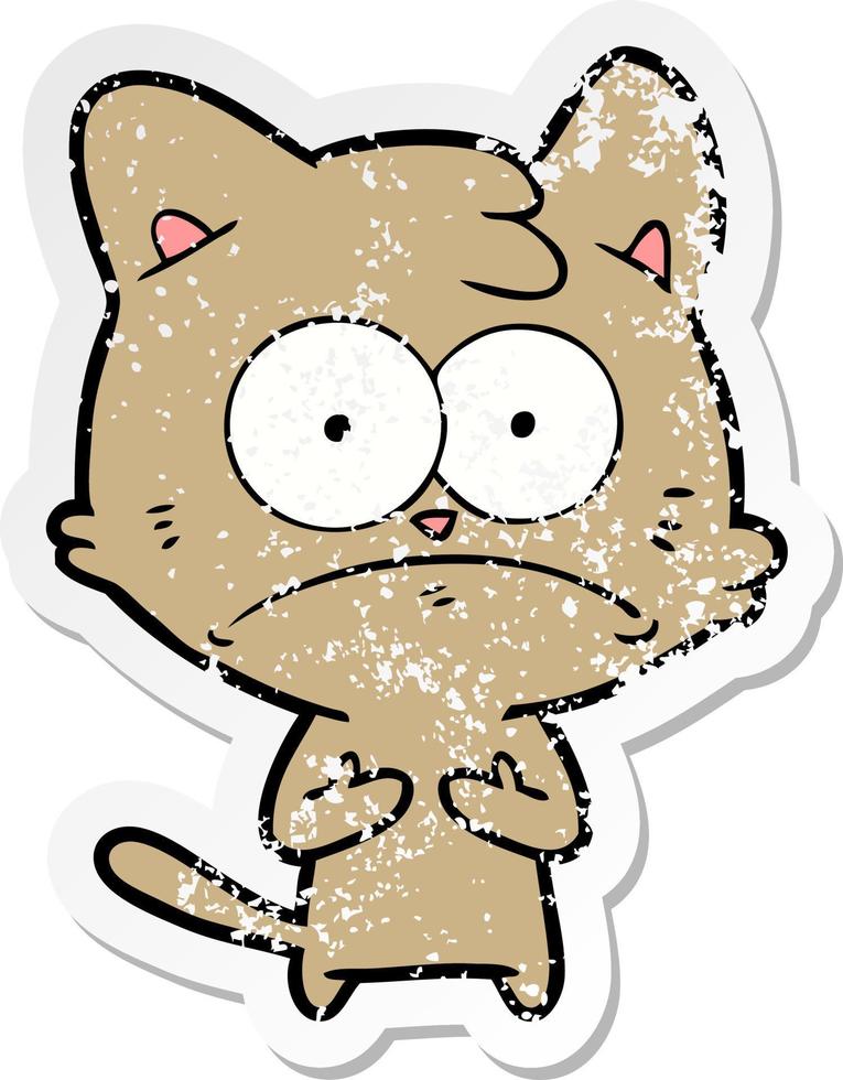 distressed sticker of a cartoon nervous cat vector