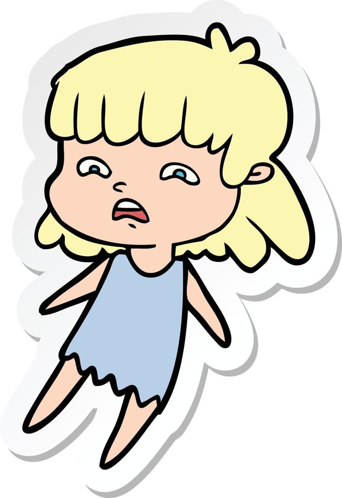 sticker of a cartoon worried woman vector