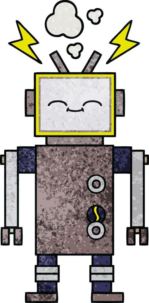 retro grunge texture cartoon robot vector