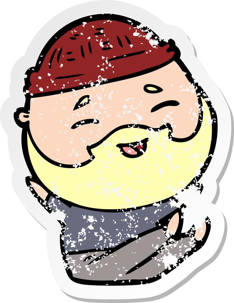distressed sticker of a cartoon happy bearded man vector