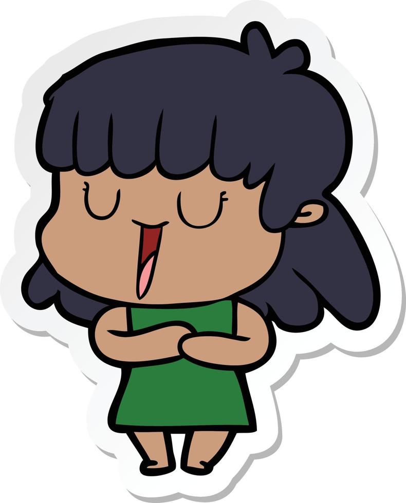 sticker of a cartoon woman laughing vector