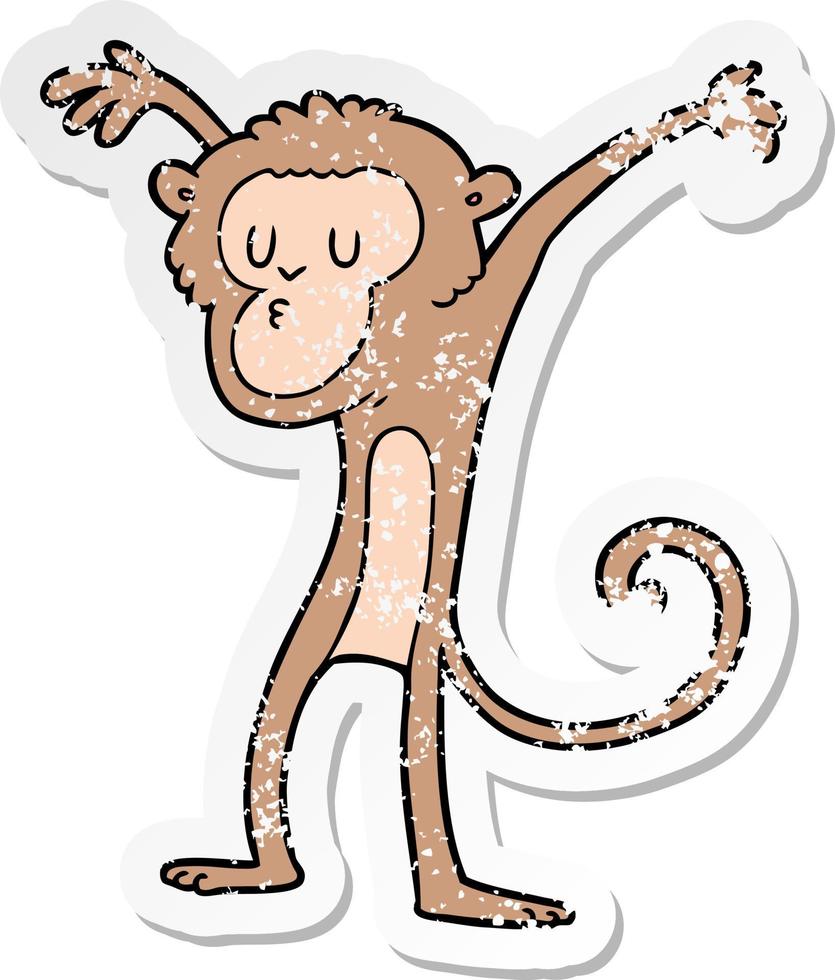 distressed sticker of a cartoon monkey vector