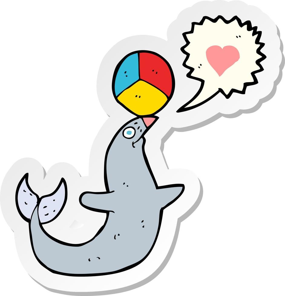 sticker of a cartoon seal with ball vector
