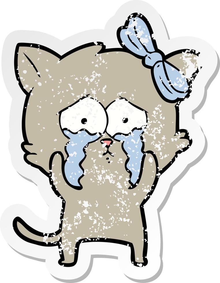 distressed sticker of a cartoon cat vector