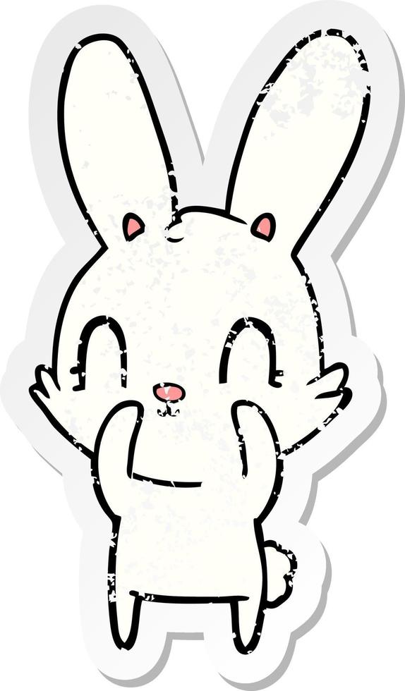 distressed sticker of a cute cartoon rabbit vector