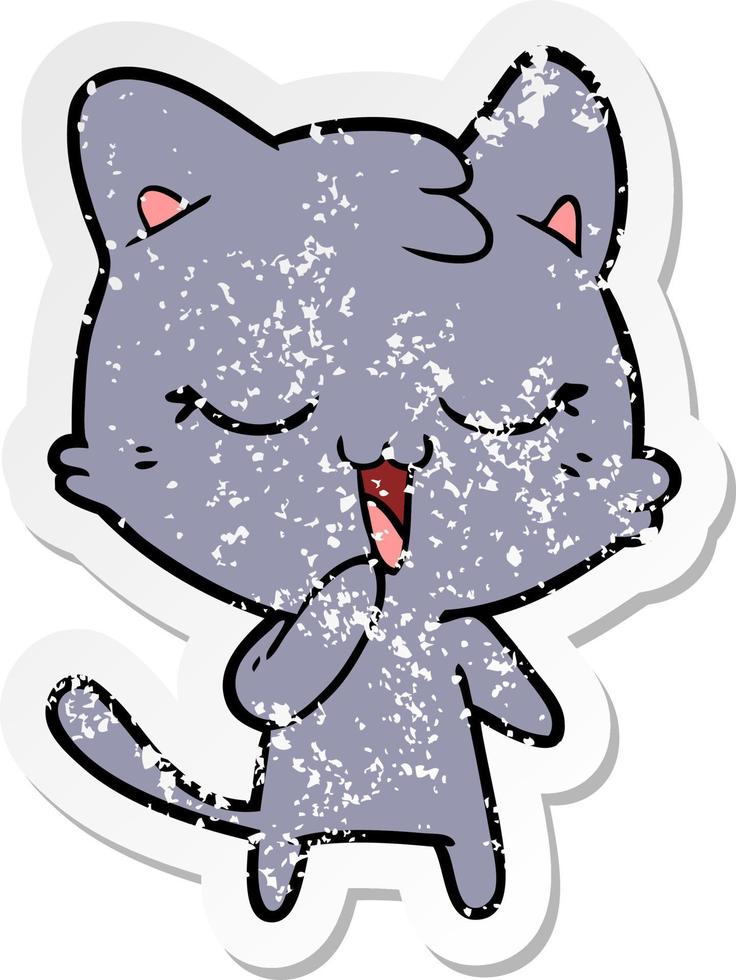 distressed sticker of a happy cartoon cat vector