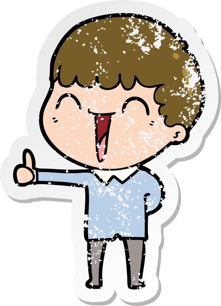 distressed sticker of a cartoon happy man vector