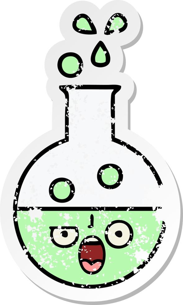 distressed sticker of a cute cartoon test tube vector