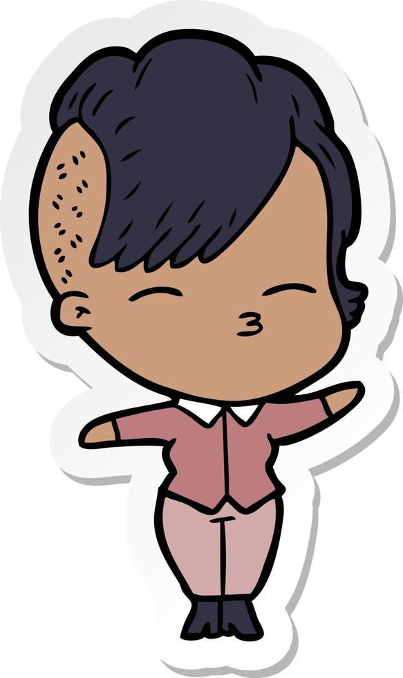 sticker of a cartoon squinting girl vector
